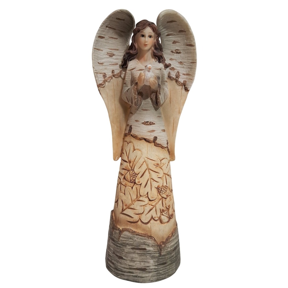 Angel Figurine Birch Bark Wings Holding Dove Resin Home Decor‎